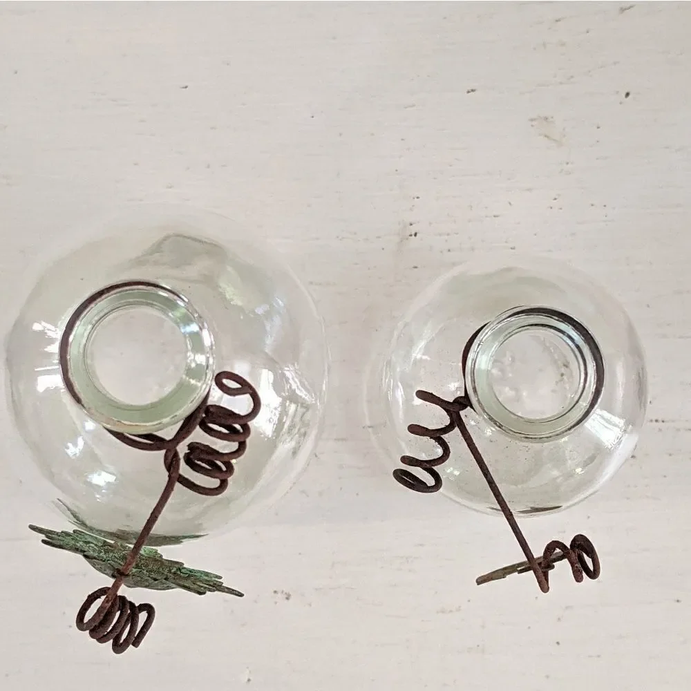 Clear Glass Copper Accented Bud Vases Set Of 2